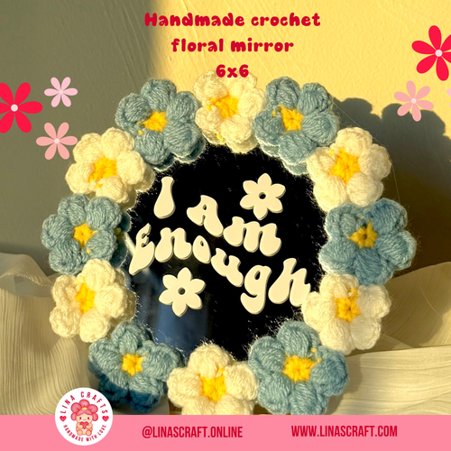 Bloom Mirror – Handmade Floral Self-Love Mirror | 6x6 Crochet Flower Decor