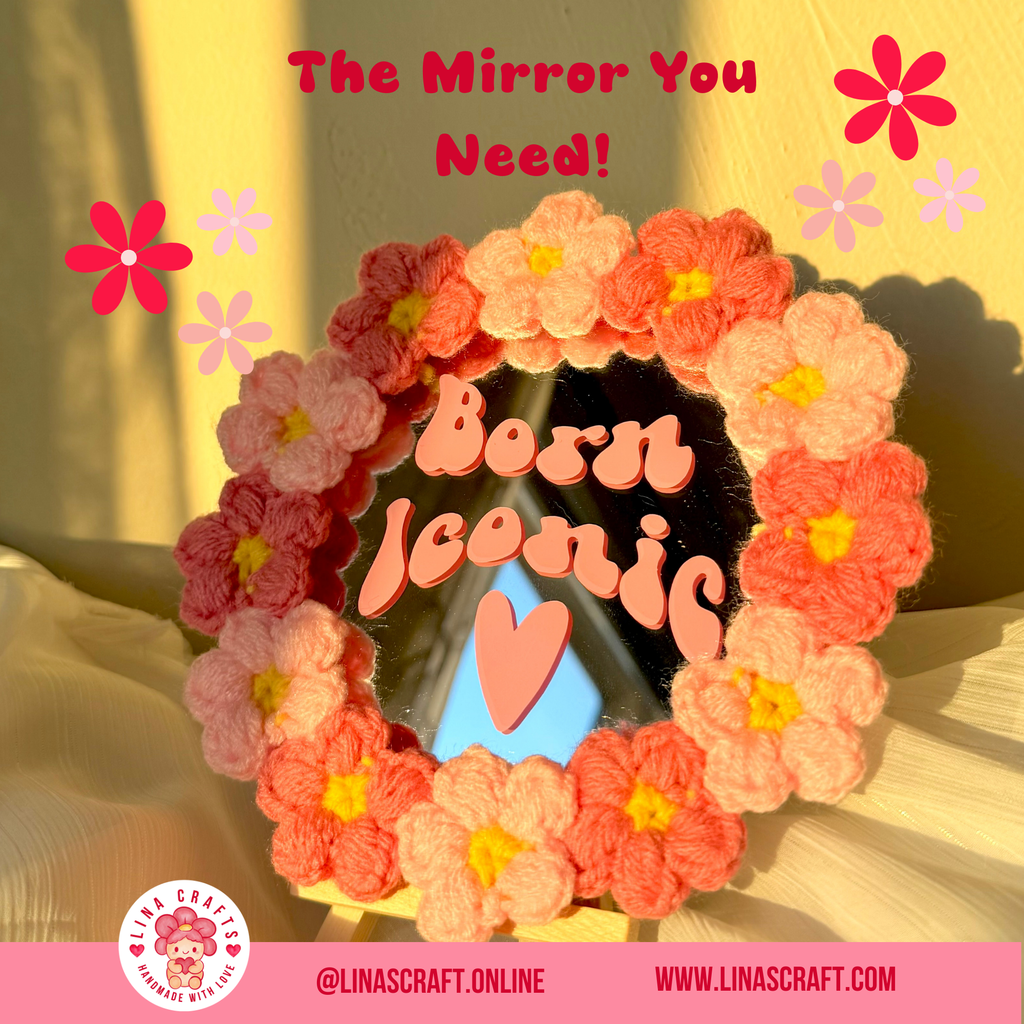 Bloom Mirror – Handmade Floral Self-Love Mirror | 6x6 Crochet Flower Decor