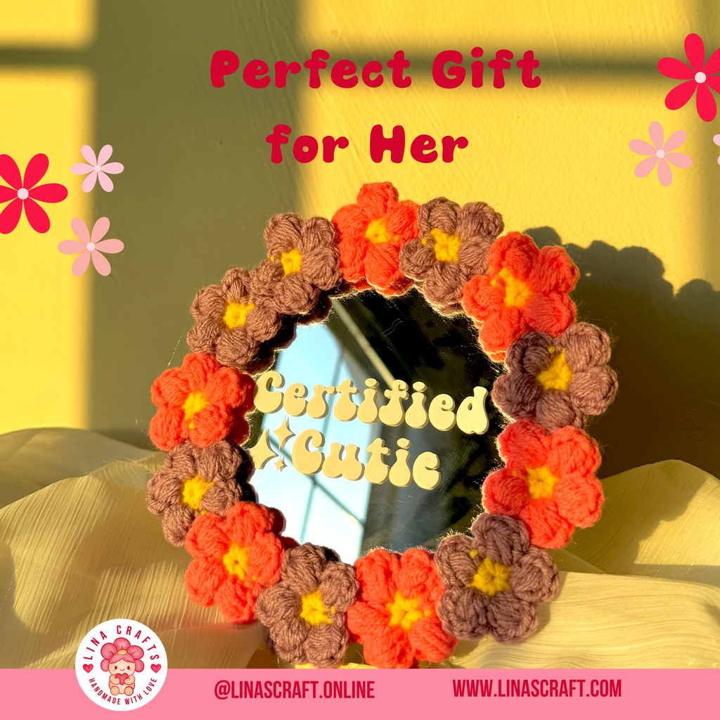 Bloom Mirror – Handmade Floral Self-Love Mirror | 6x6 Crochet Flower Decor