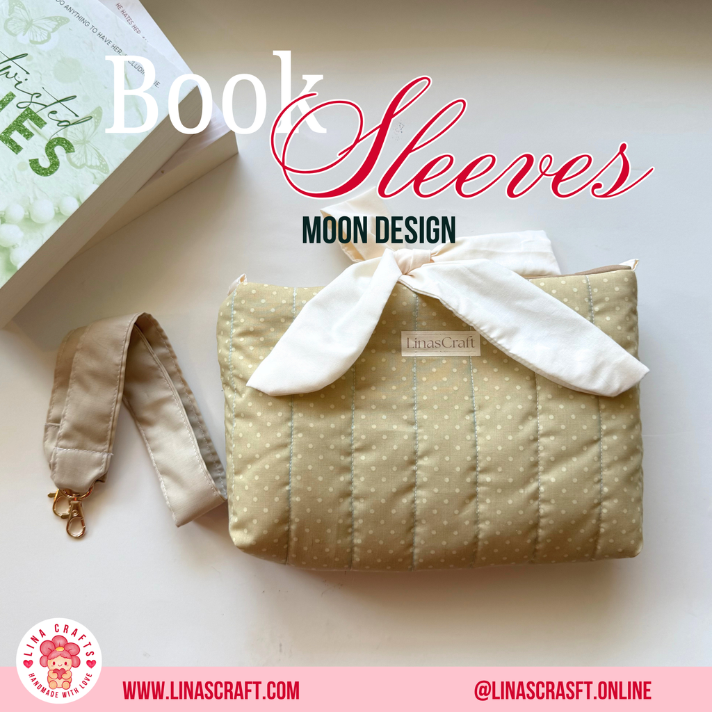 MOON DESIGN Aesthetic Quilted Book Sleeve Bag, Reversible Book Cover with Handle, Cozy Night Reader Gift, Handmade Book Lover Accessory