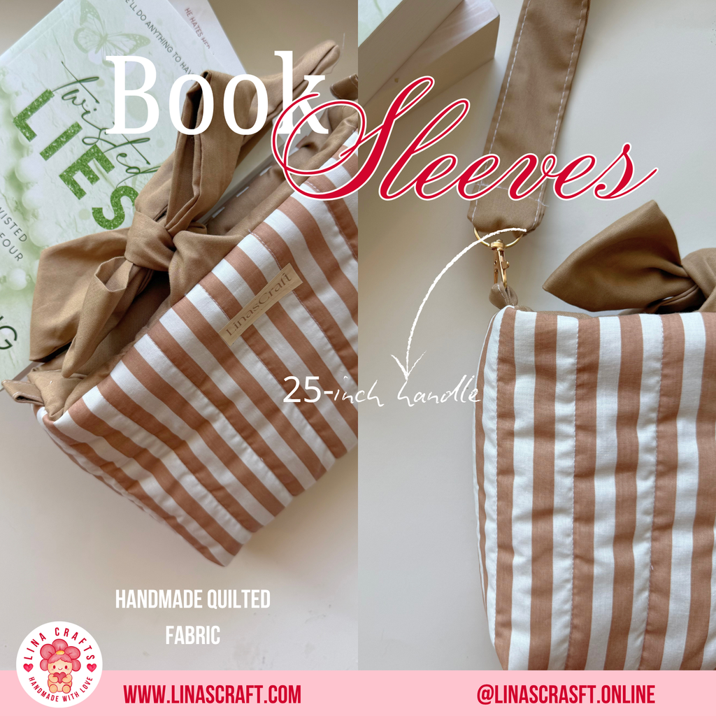 CLASSIC DESIGN Quilted Book Sleeve Bag, Reversible Book Cover with Handle, Minimal Aesthetic Book Lover Gift, Handmade Reader Accessory