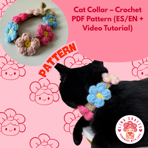 Crochet Cat Flower Collar Pattern | Collar Pastel para Gato (PDF)