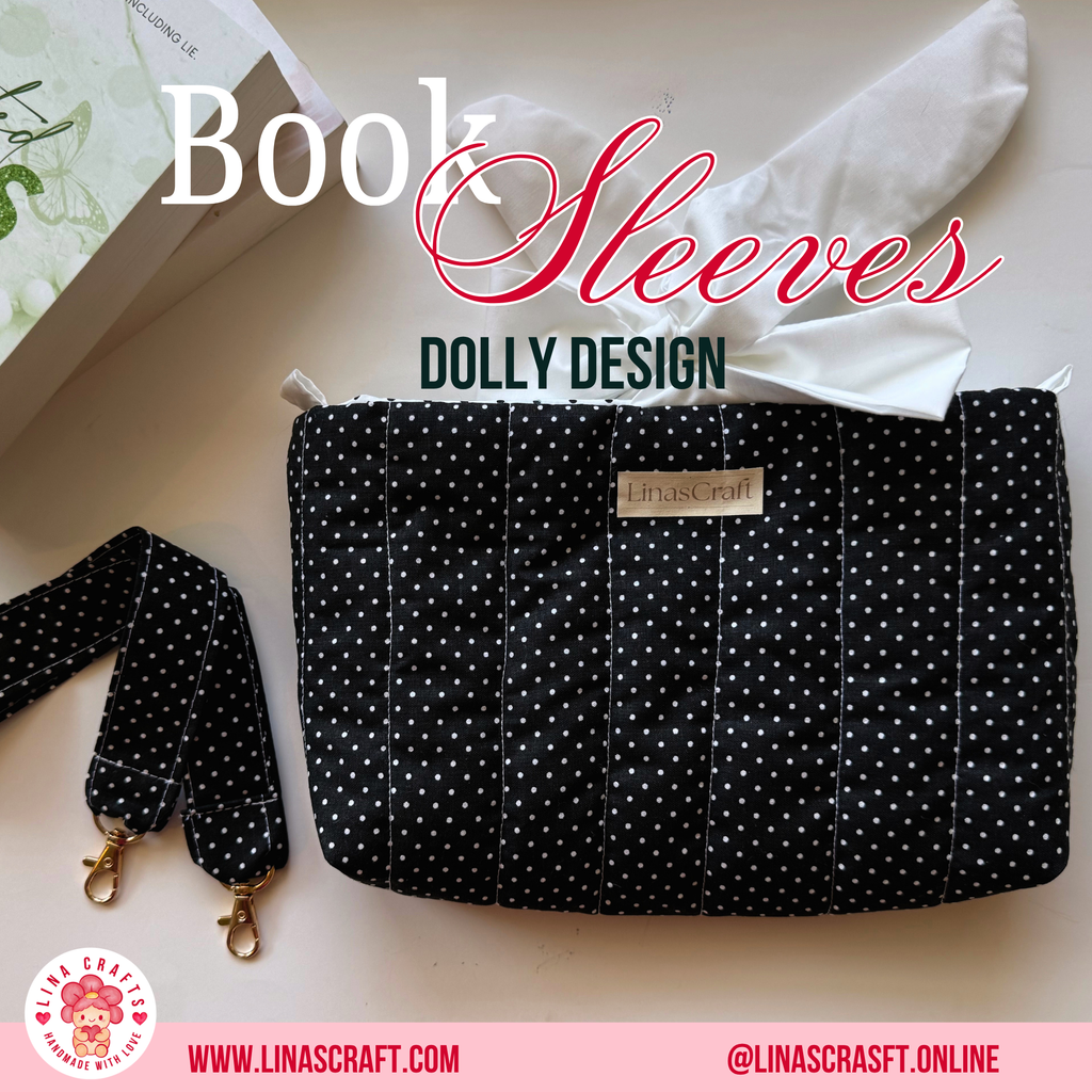 DOLLY DESIGN Quilted Book Sleeve Bag, Reversible Book Cover with Handle, Cute Aesthetic Book Lover Gift, Handmade Reader Accessory
