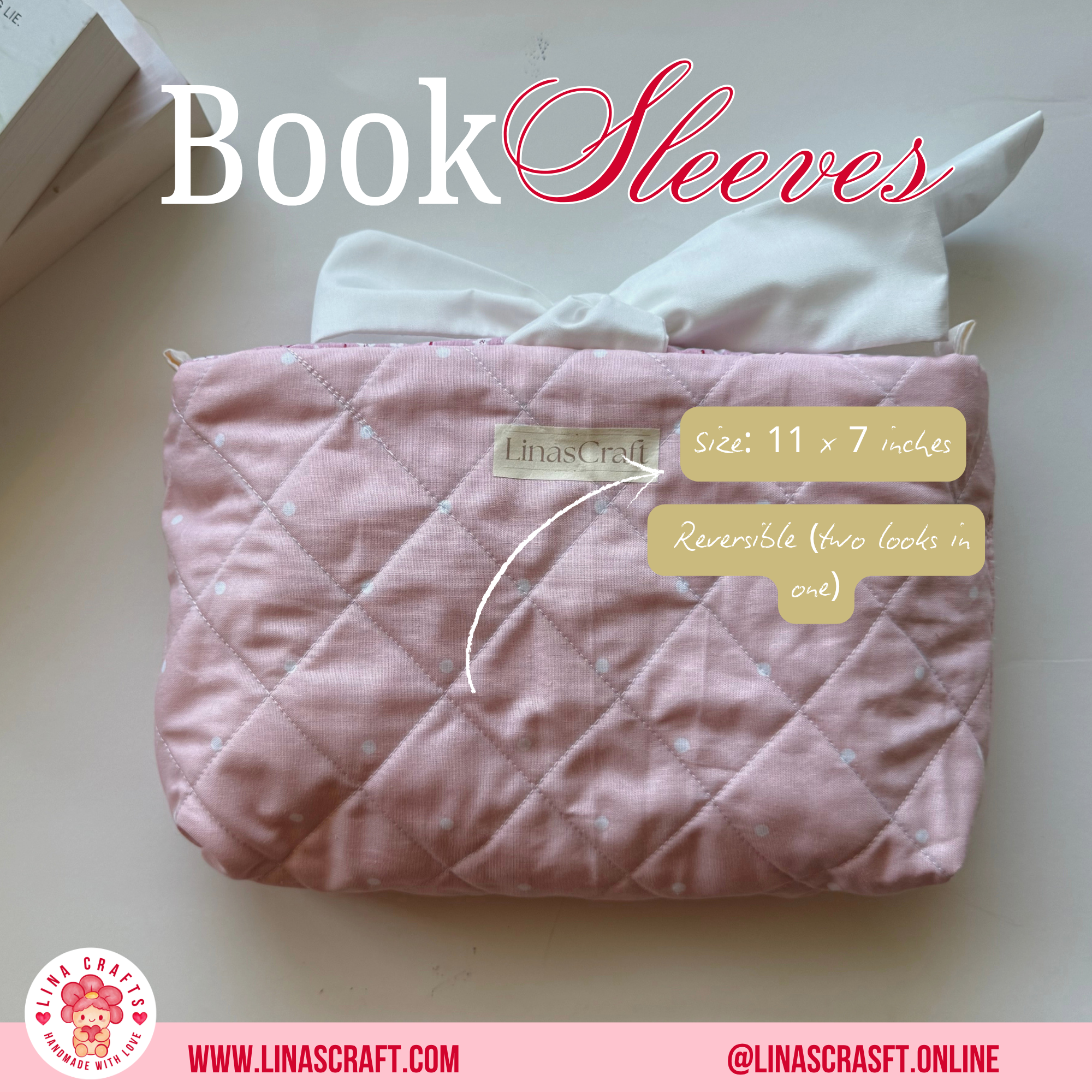 PRINCESS DESIGN Quilted Book Sleeve Bag, Reversible Book Cover with Handle, Feminine Aesthetic Book Lover Gift, Handmade Reader Accessory