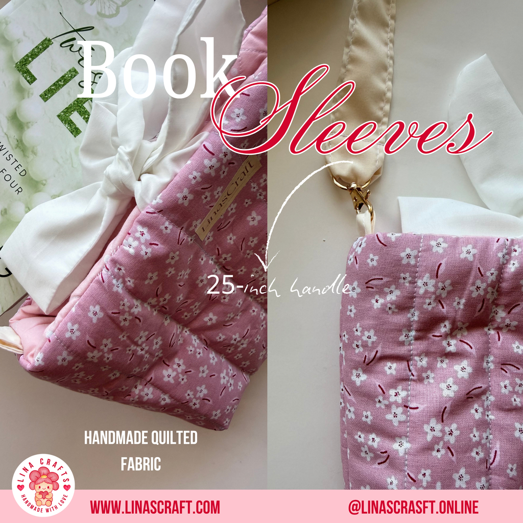 PRINCESS DESIGN Quilted Book Sleeve Bag, Reversible Book Cover with Handle, Feminine Aesthetic Book Lover Gift, Handmade Reader Accessory